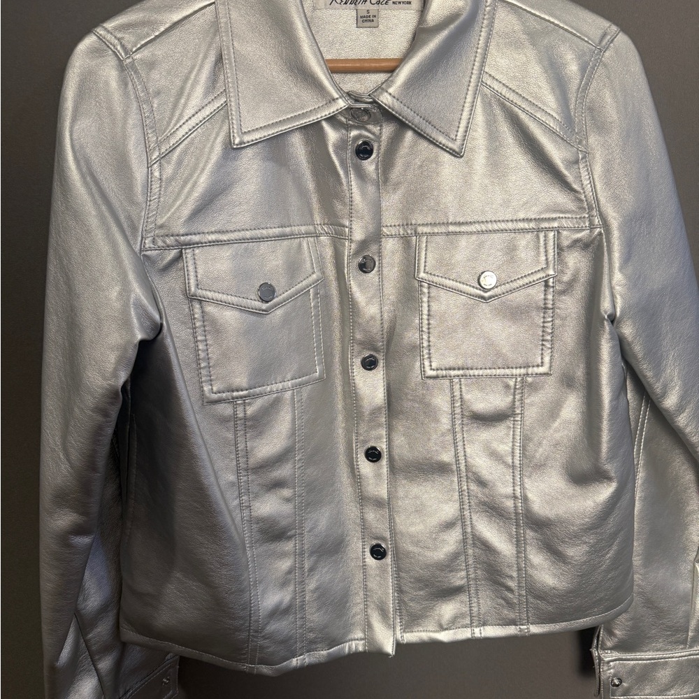 Kenneth Cole Silver Faux-Leather Jacket